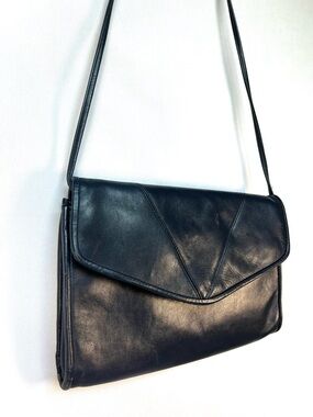 Vintage Nordstrom Navy Leather Crossbody Bag Minimalist Envelope Shoulder Bag